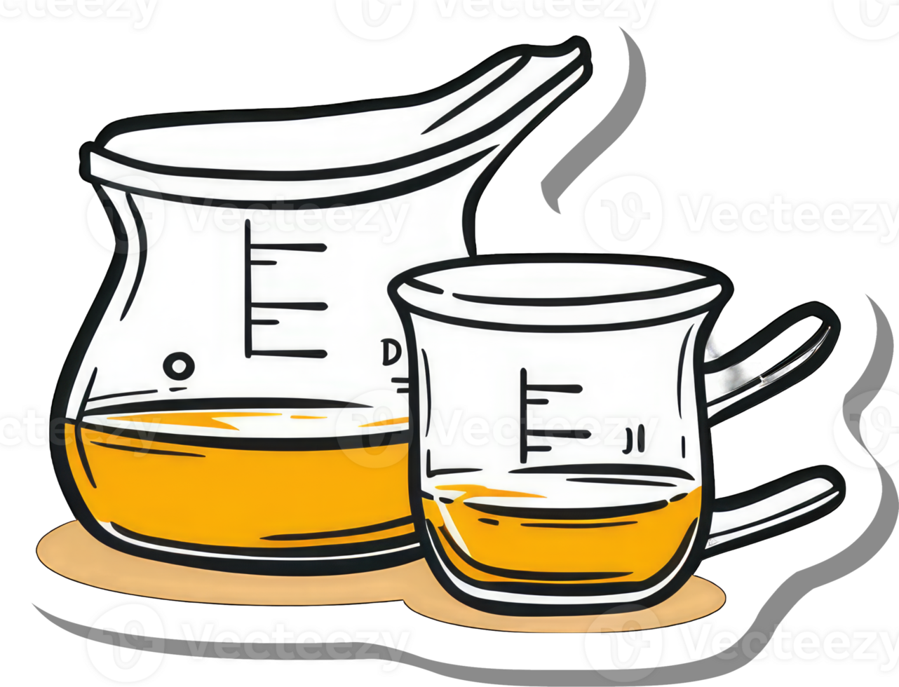 A cartoon illustration of two measuring cups filled with liquid png