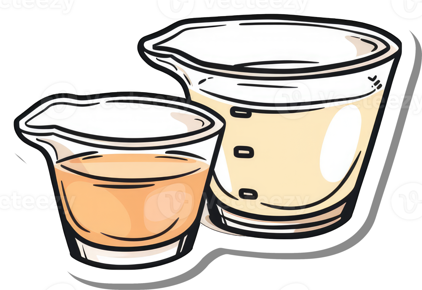 Two Glass Measuring Cups Containing Liquids png