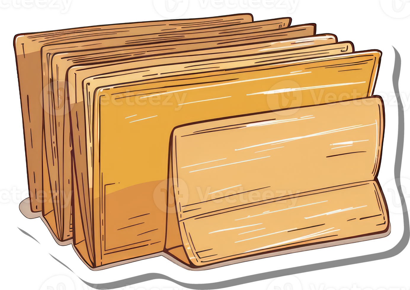 A Stack of Old Papers in a Wooden Holder png
