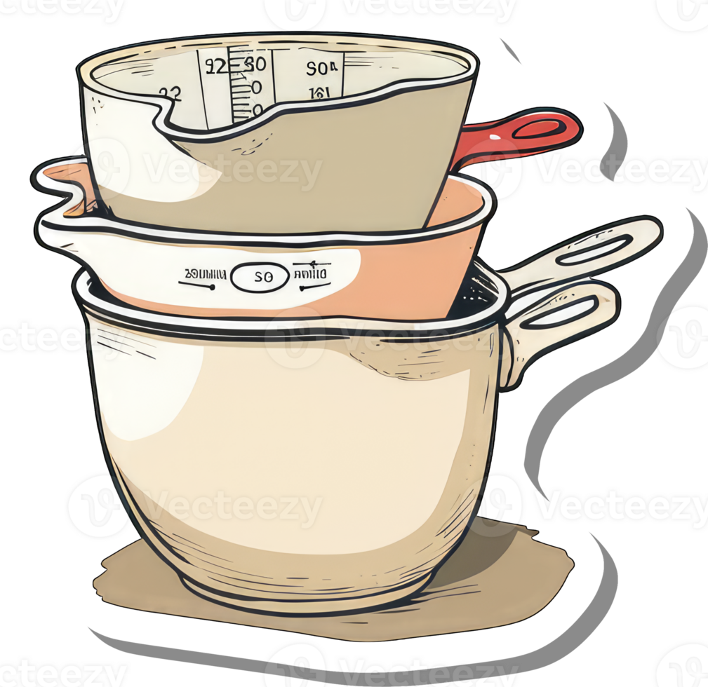 Stacked Measuring Cups and a Saucepan in a Cartoon Style png