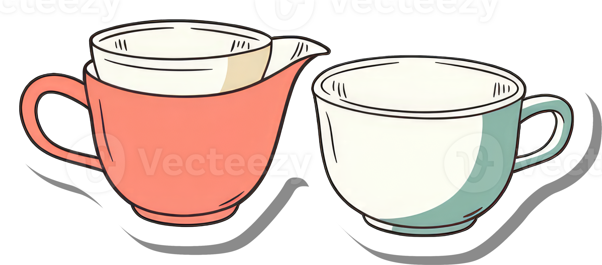 A coral pitcher and a teal mug of milk png