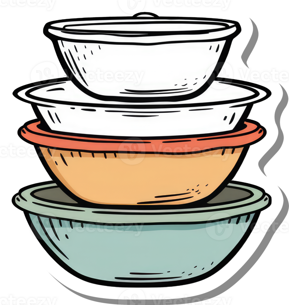 Stacked Mixing Bowls Kitchenware Illustration Design png