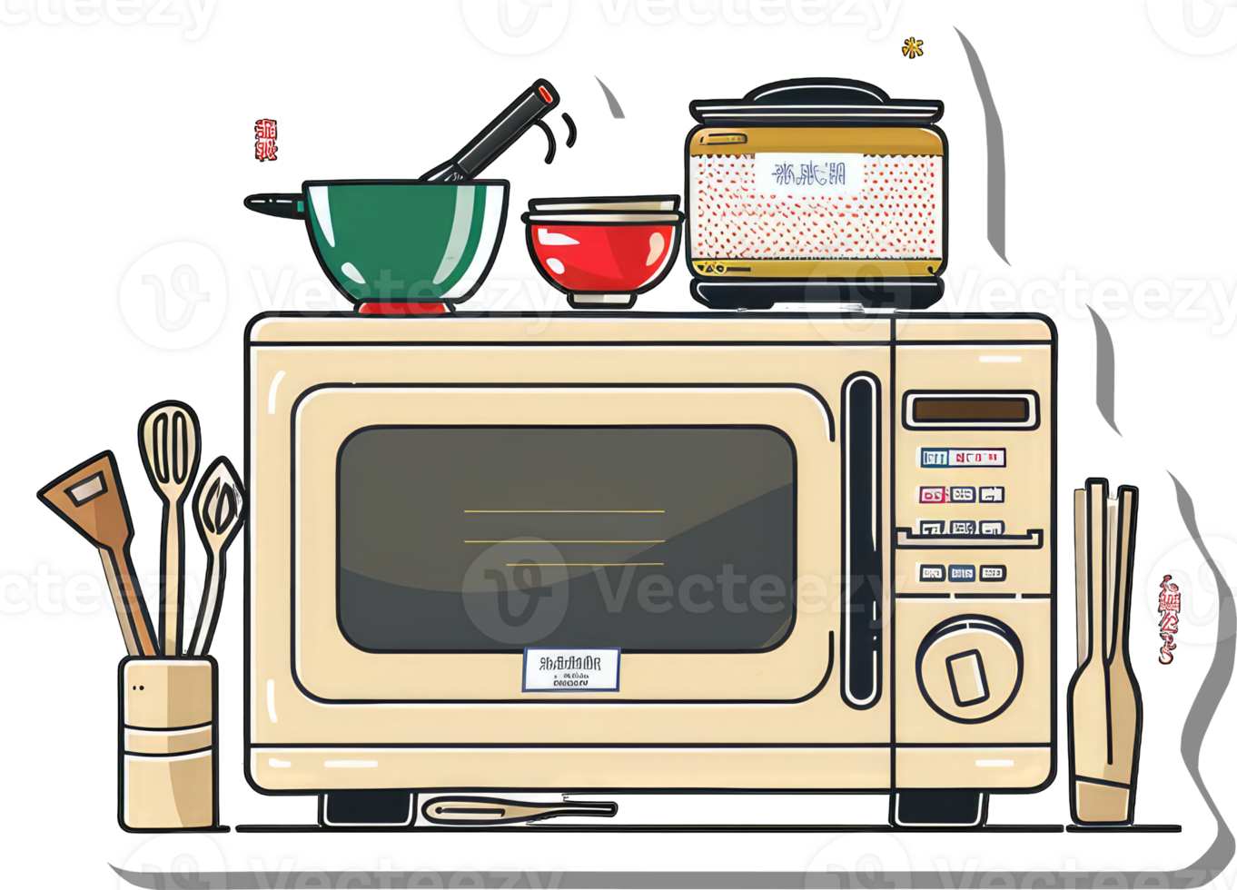 Kitchen Appliances Microwave Rice Cooker Bowls Utensils png
