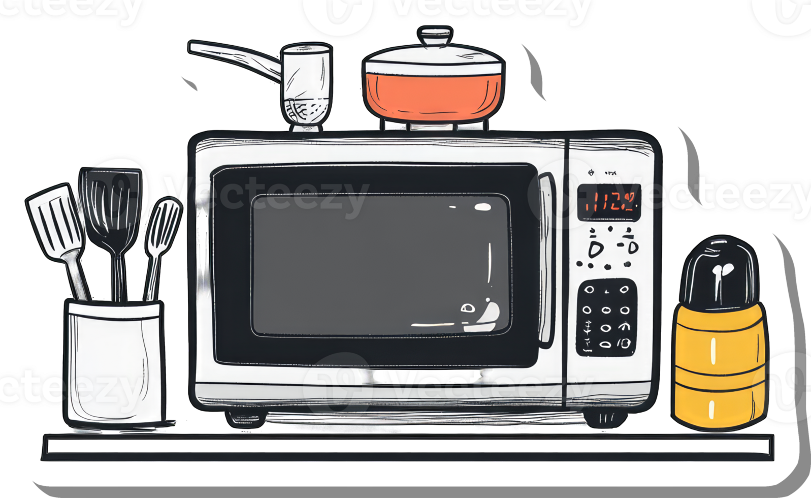 Kitchen Appliance Illustration with Utensils and Thermos png