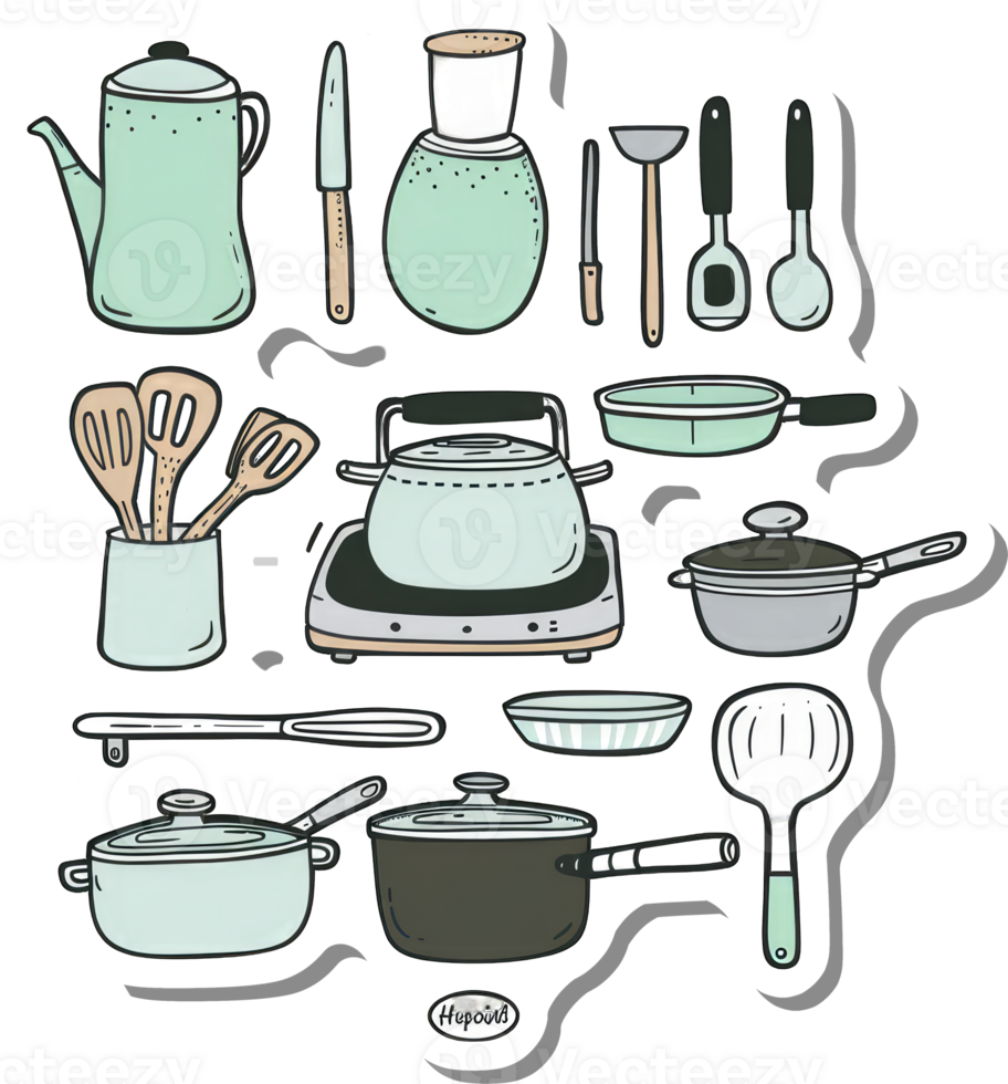 A Collection Of Cute Kitchen Utensils And Cookware png