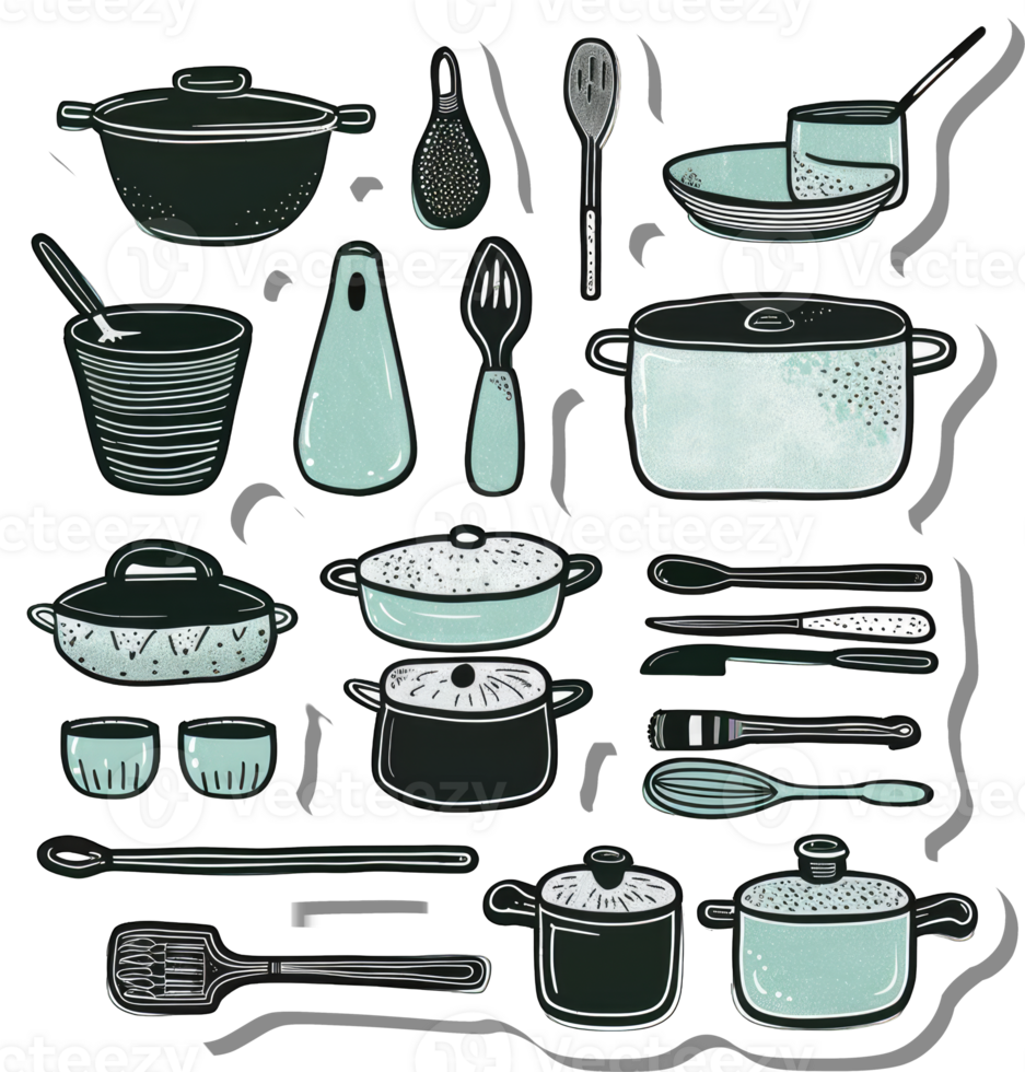 A Collection Of Kitchen Utensils And Cookware Items png