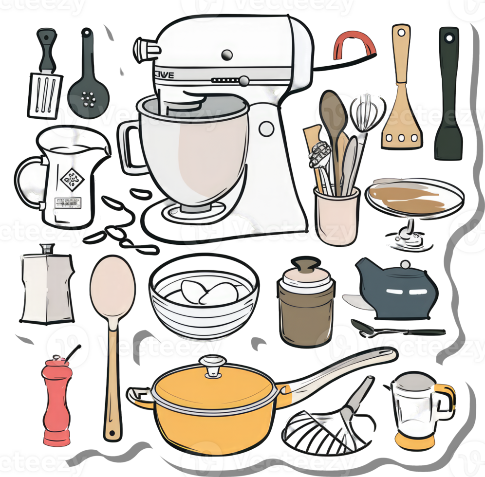 A Colorful Collection Of Kitchen Utensils And Appliances png
