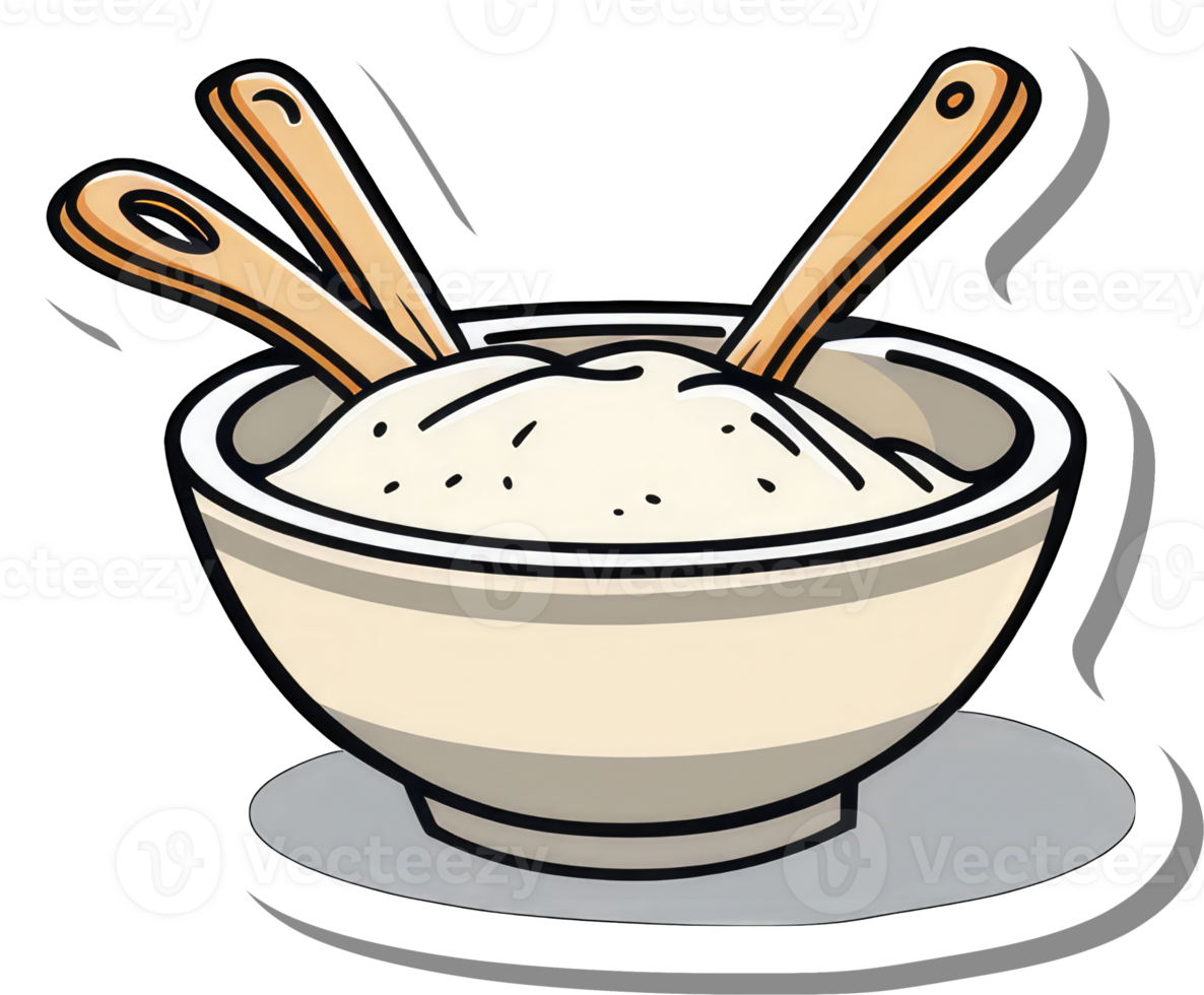 A Bowl of Flour With Two Wooden Spoons png
