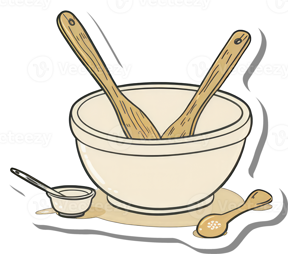 Wooden Spoons Resting Inside a Mixing Bowl png