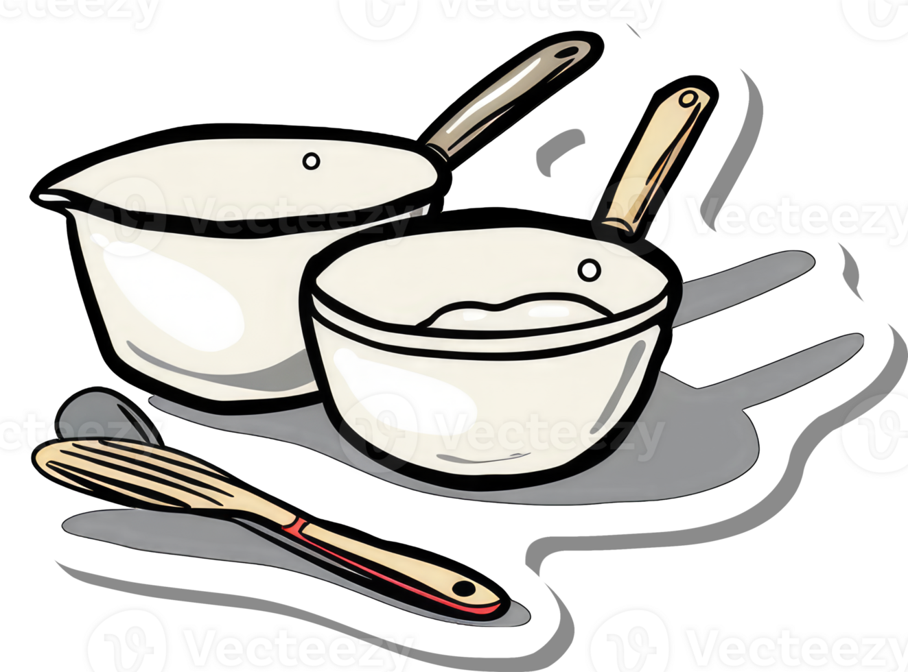 Kitchen Utensils A Saucepan And Mixing Bowl With Spoon png
