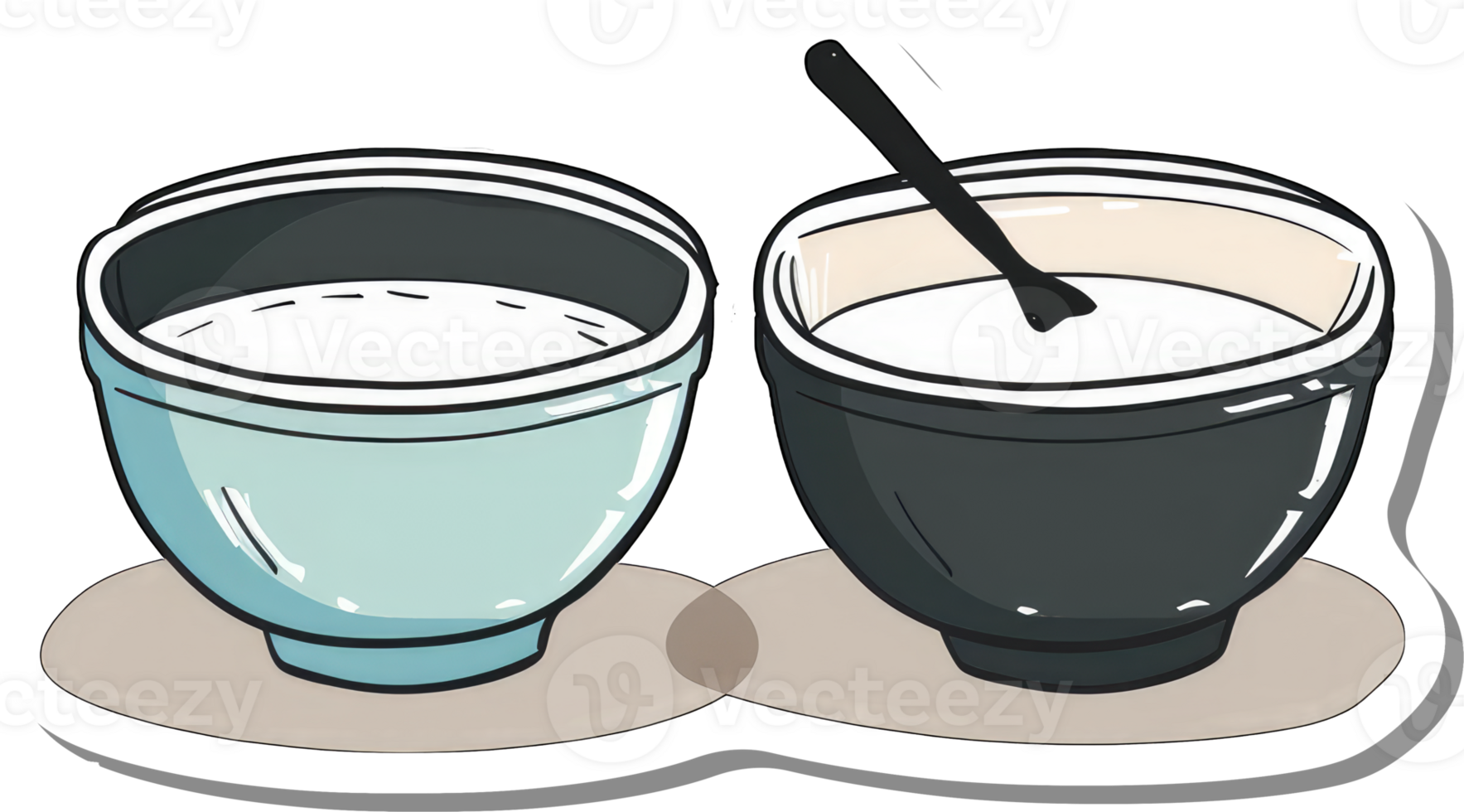 Two Bowls of Creamy Mixture One Stirred png
