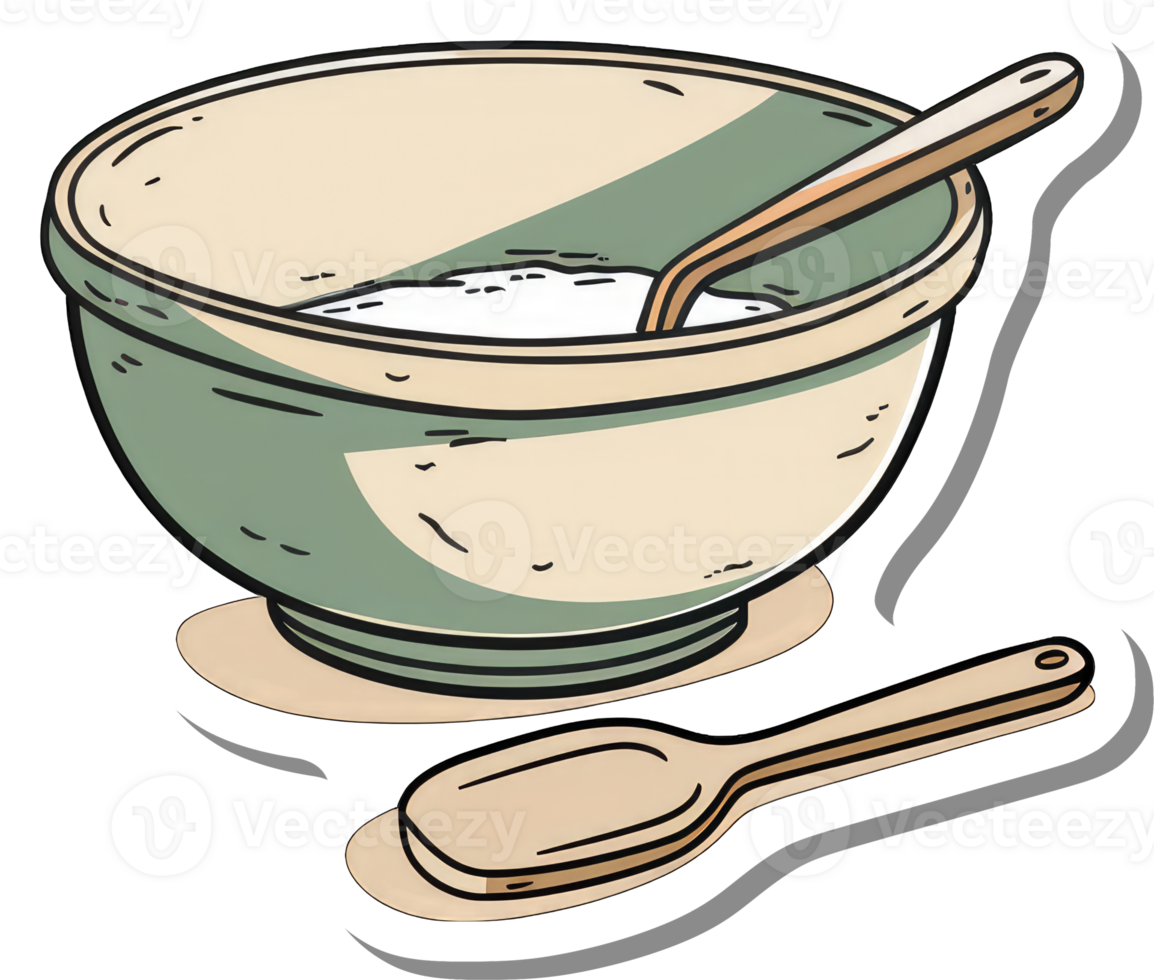 A green bowl contains a creamy mixture and wooden spoons png