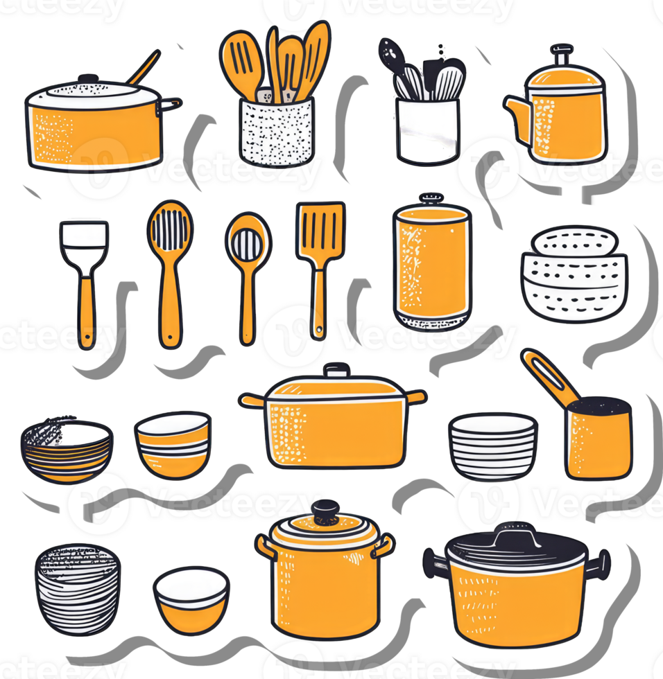 Collection of Yellow Kitchen Utensils and Cookware png
