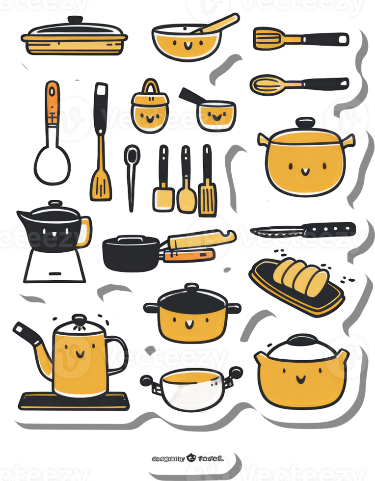 Collection of Cute Kitchen Utensils and Cookware png