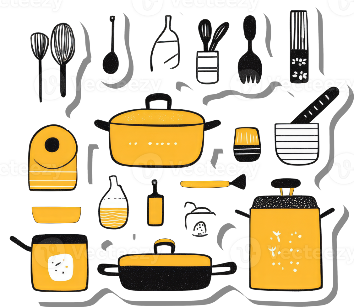 Yellow and Black Kitchen Utensil and Cookware Collection png