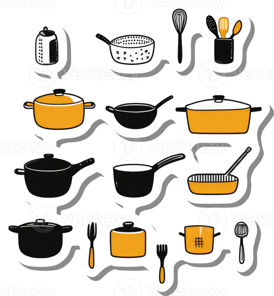 A Collection Of Various Kitchen Pots Pans And Utensils png