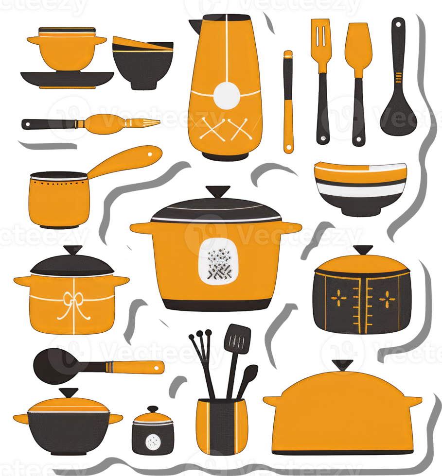 Stylish Kitchenware Collection in Orange and Black png