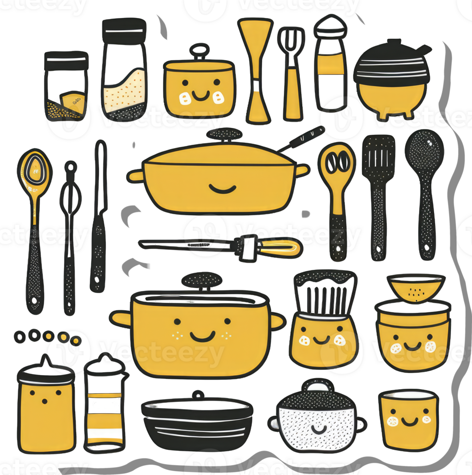 Happy Yellow Kitchen Utensils and Cookware Collection png