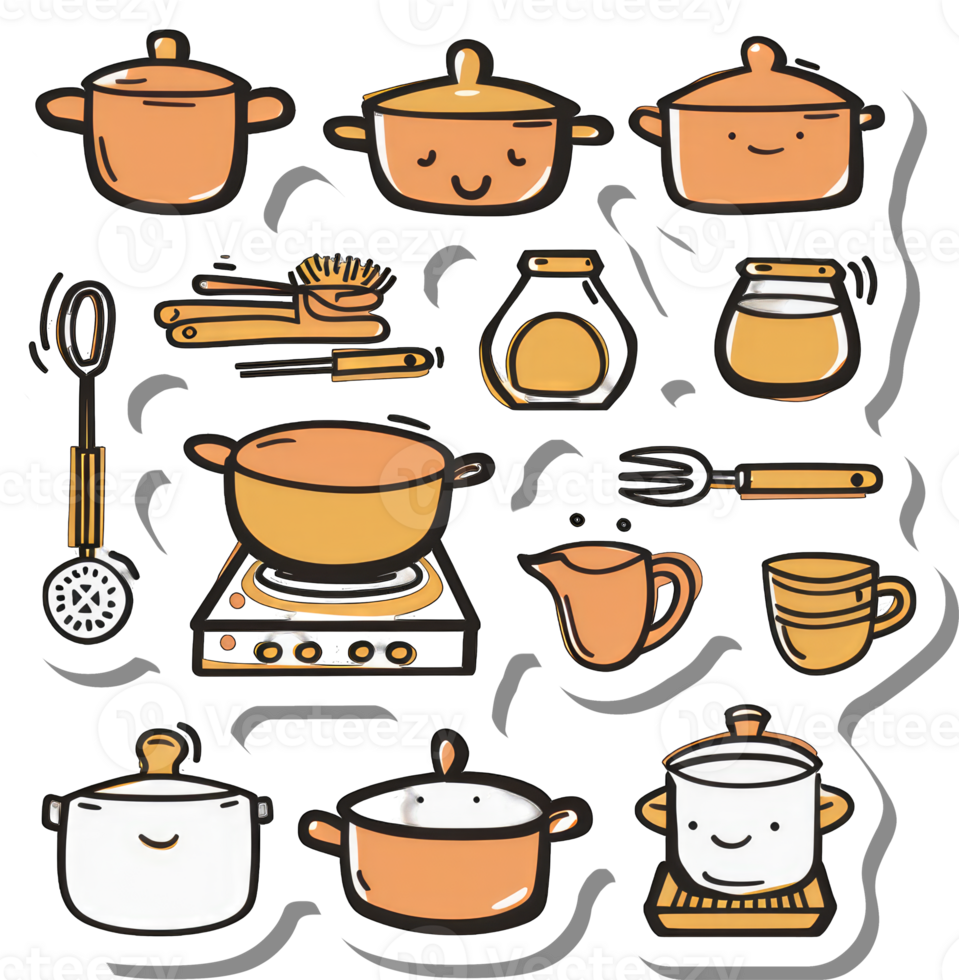 Cartoon Kitchen Utensils and Pots Collection png
