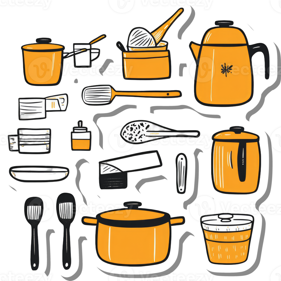 Collection of Orange Kitchen Utensils and Cookware png