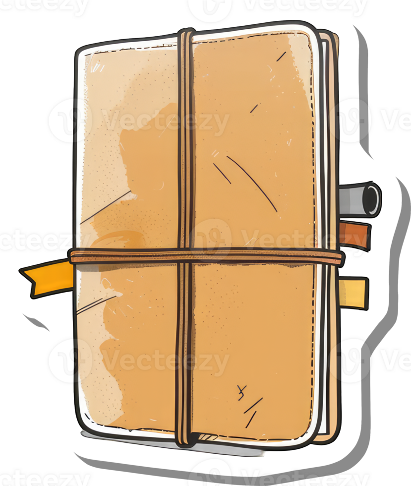 A Tan Leather Bound Journal With Markers png