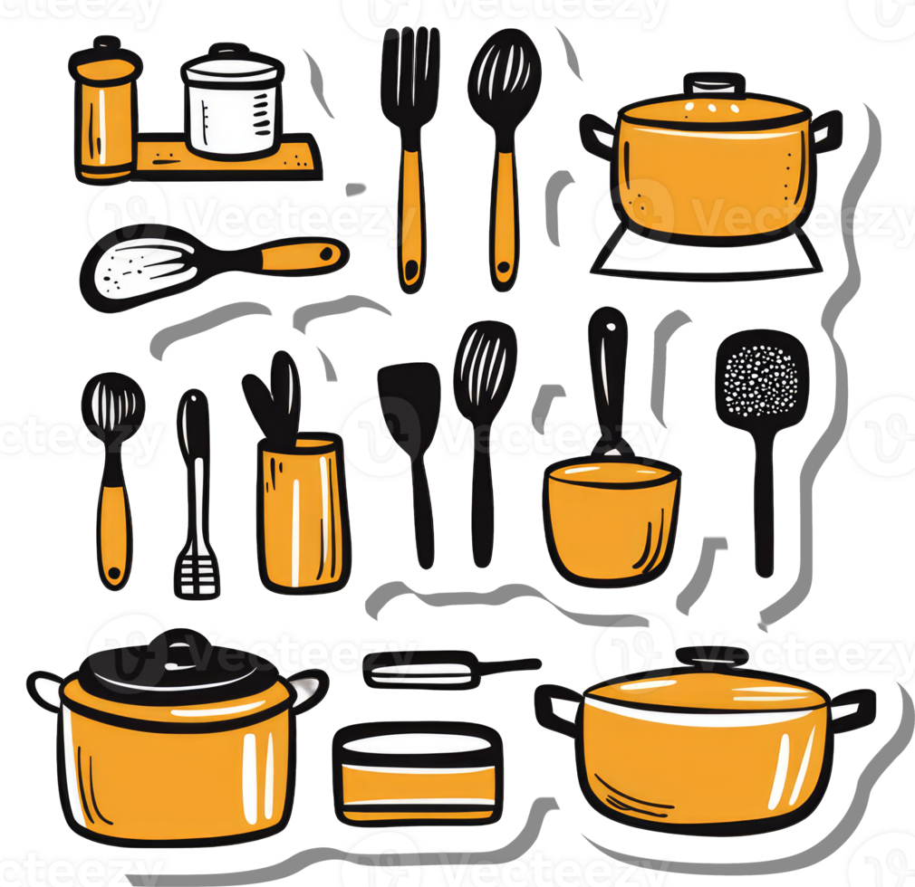 Collection of Kitchen Utensils and Cooking Pots png