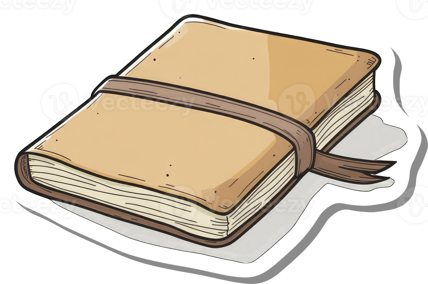 A Tan Leather Bound Book with a Brown Ribbon png