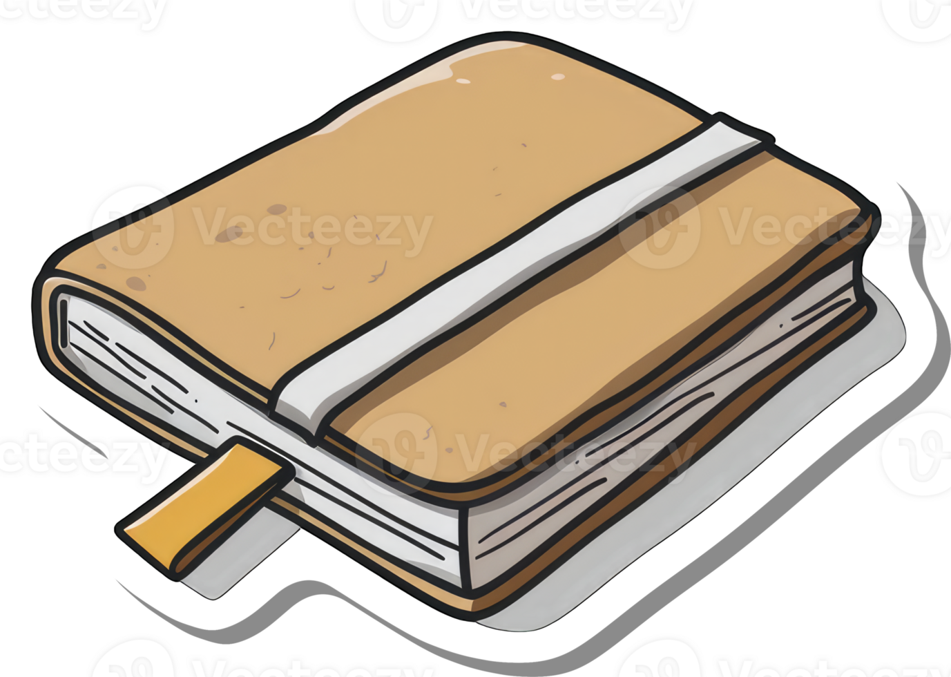 A Tan Book with a White Band and Yellow Bookmark png