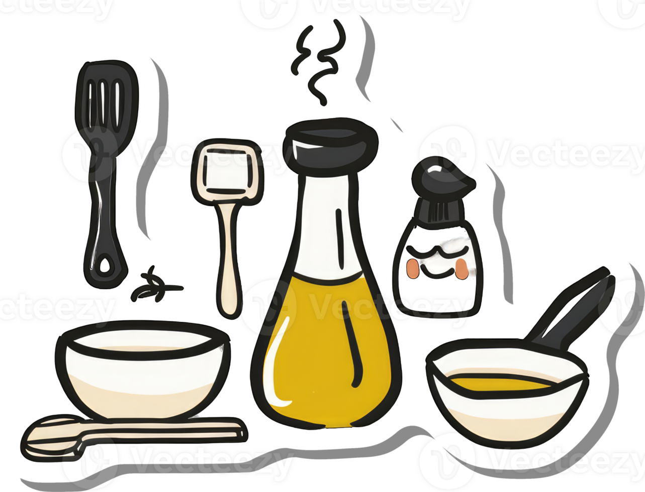 Kitchen Utensils and Condiment Bottles for Cooking png