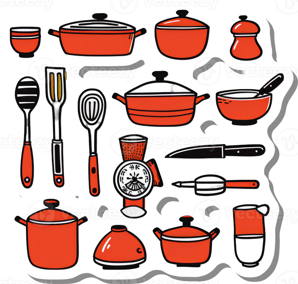 Collection of Red Kitchen Utensils and Cookware png