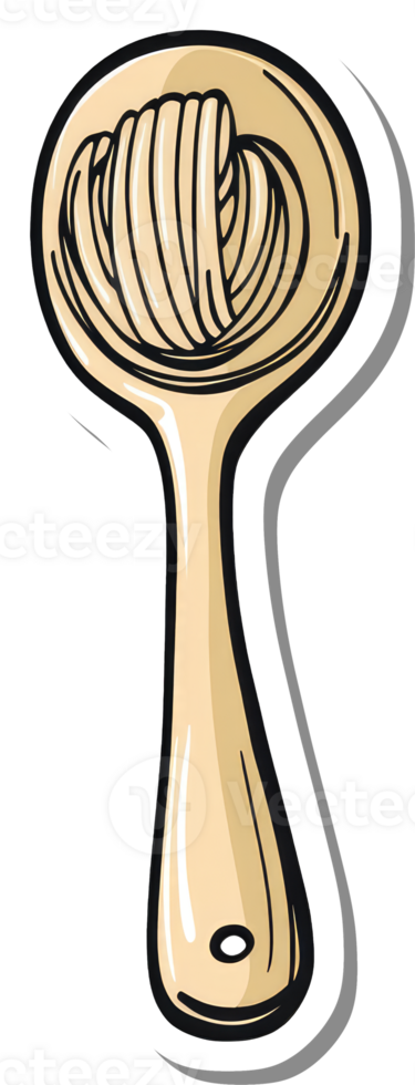Wooden Spoon Holding A Nest Of Cooked Pasta png