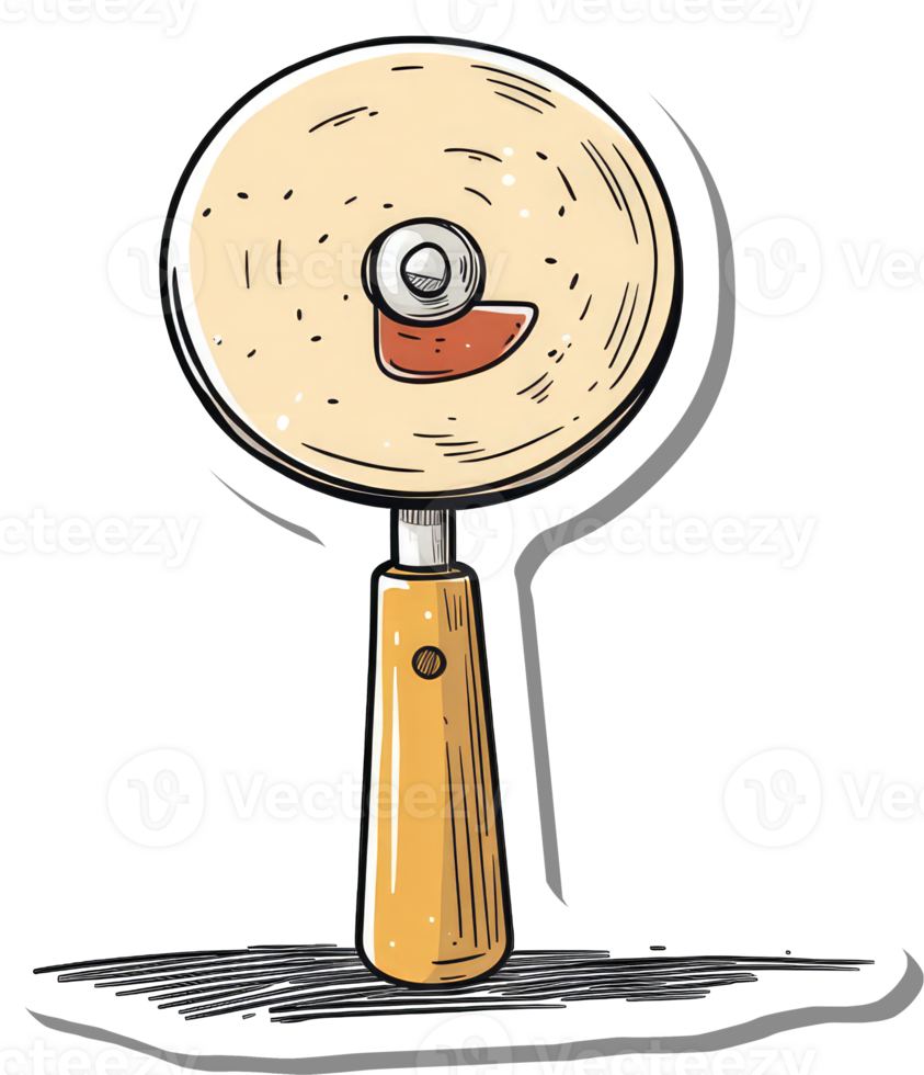 A Drawing Of A Pizza Cutter With A Wooden Handle png