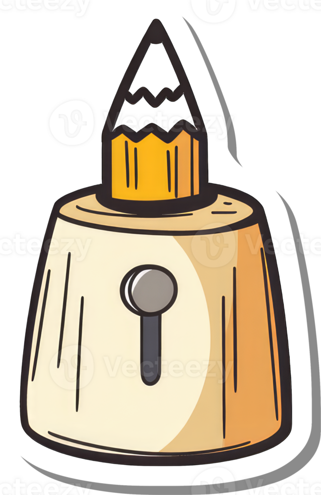 A cartoon pencil sharpener with a pencil on top png