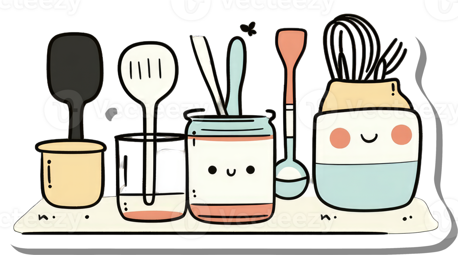 Cute Kitchen Utensils And Jars On A Shelf png