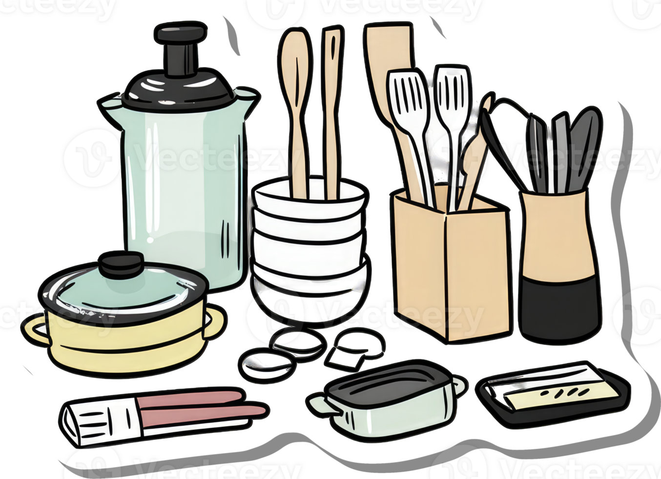 Kitchen Utensils and Cookware Collection Displayed png