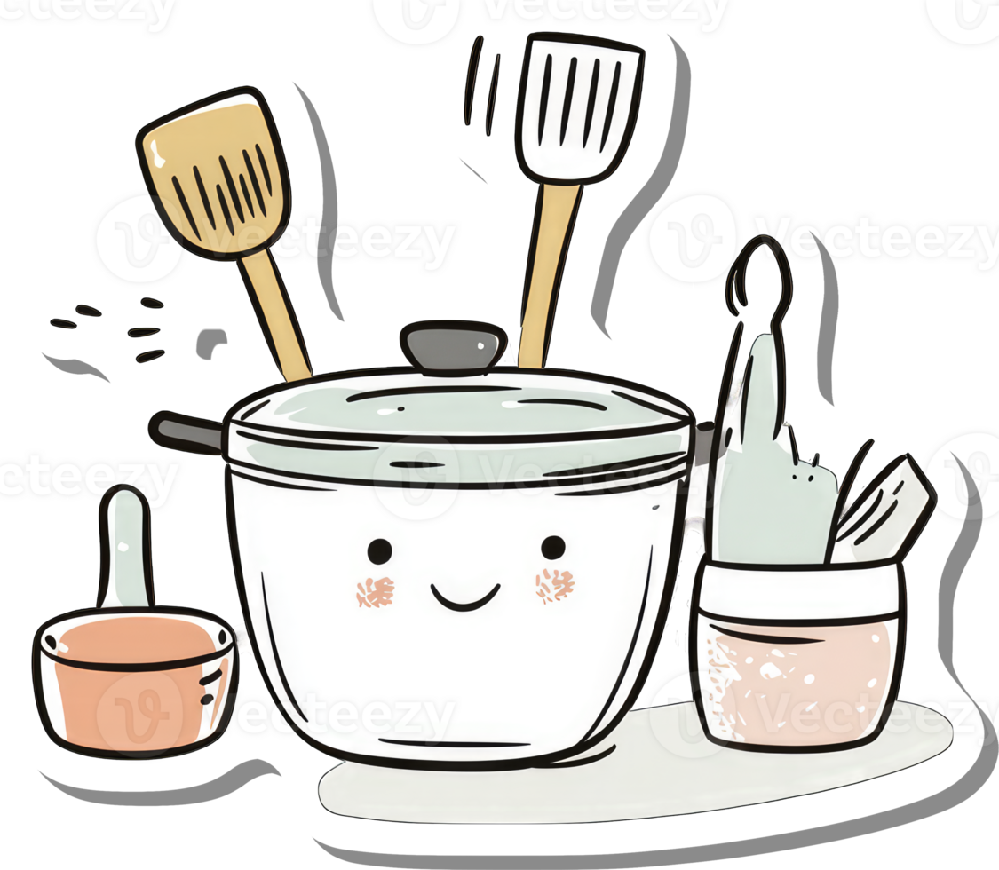 Happy Cooking Pot with Utensils and Ingredients png