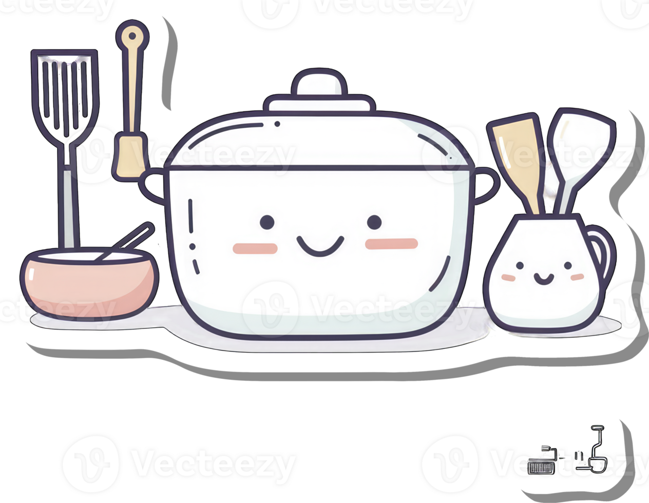 Happy Cooking Pot with Utensils and Bowl png