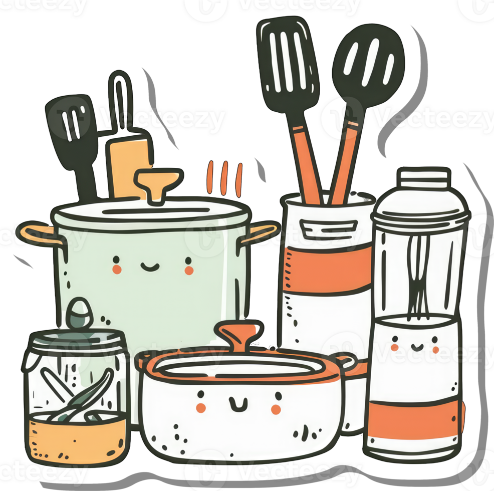 Happy Kitchen Utensils and Cooking Pots Collection png