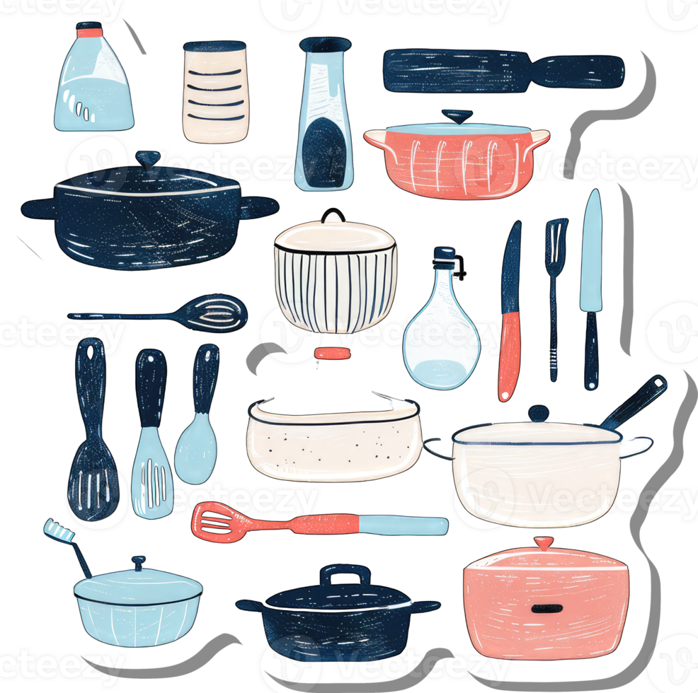 A Colorful Collection Of Kitchen Cookware And Utensils png