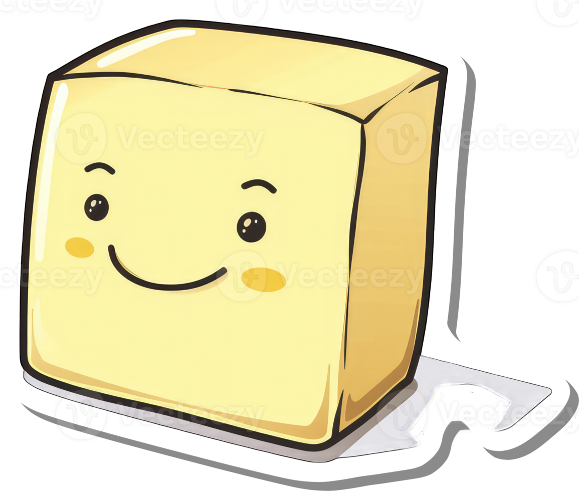 Happy Cube Shaped Butter Cartoon Character png