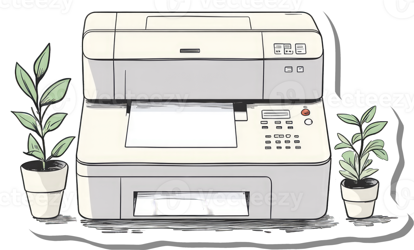 All in one printer with potted plants beside it png