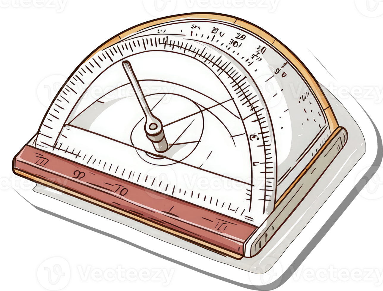 Illustration of a vintage protractor and ruler png