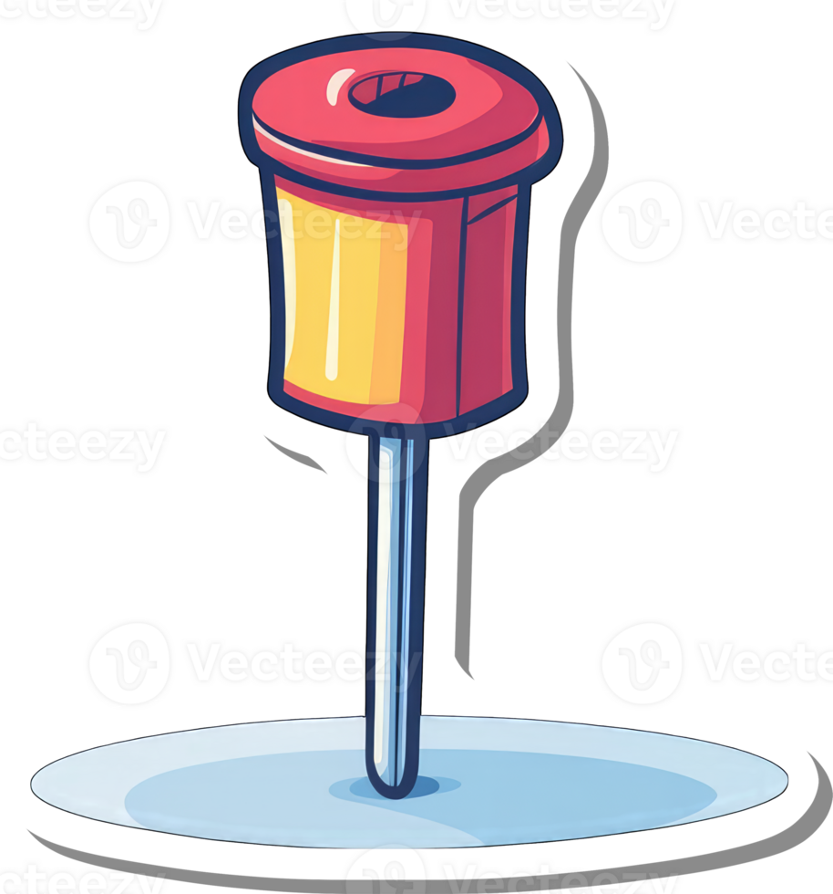 Cartoon Illustration Of A Red And Yellow Trash Can On A Post png