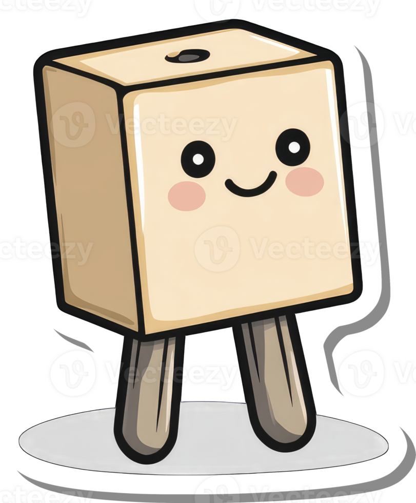 Cute Beige Cube Character With Tiny Legs png