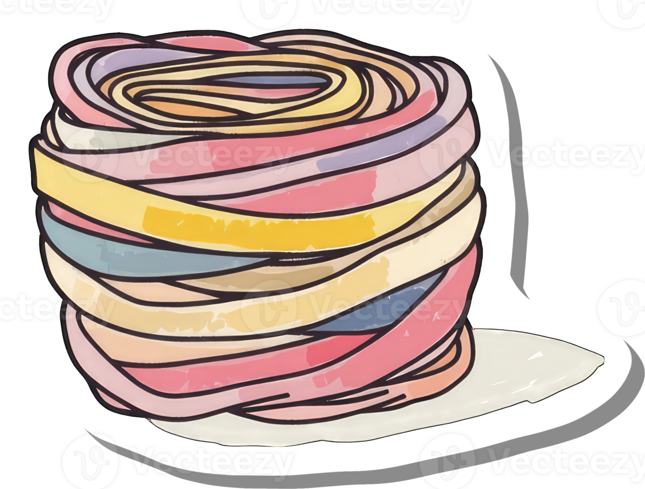 Colorful layered ribbons arranged in a spiral stack png