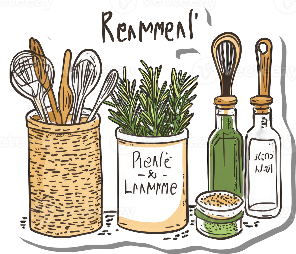 Kitchen Utensils Herbs and Spices in Containers png