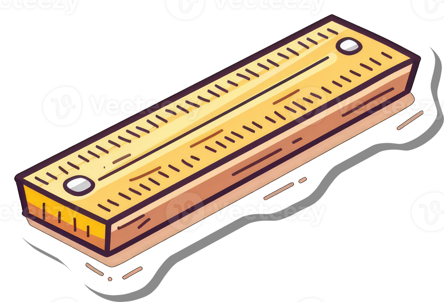 A yellow wooden ruler with markings is shown png