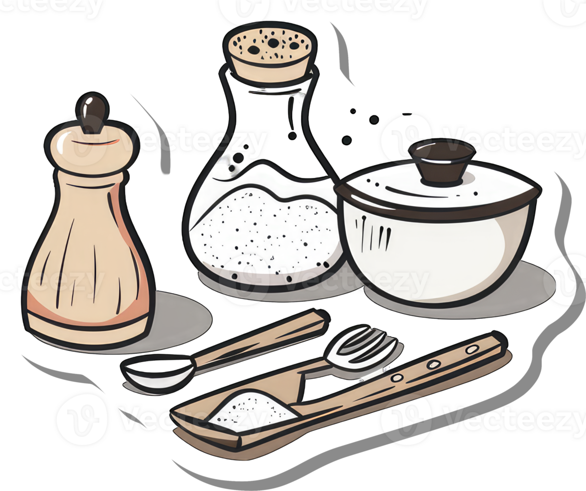 A delightful illustration of kitchen utensils and salt png