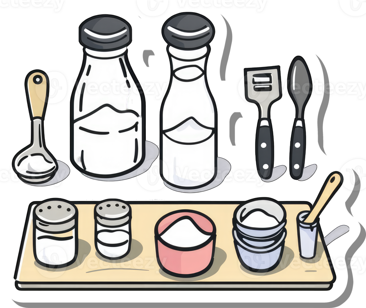 Baking Ingredients and Utensils Arranged on a Tray png