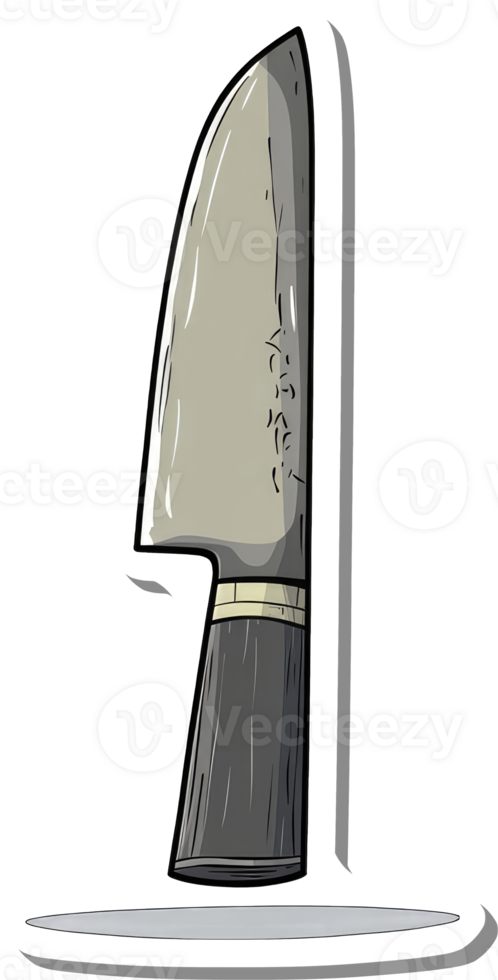 A sticker of a grey kitchen knife with a wooden handle png